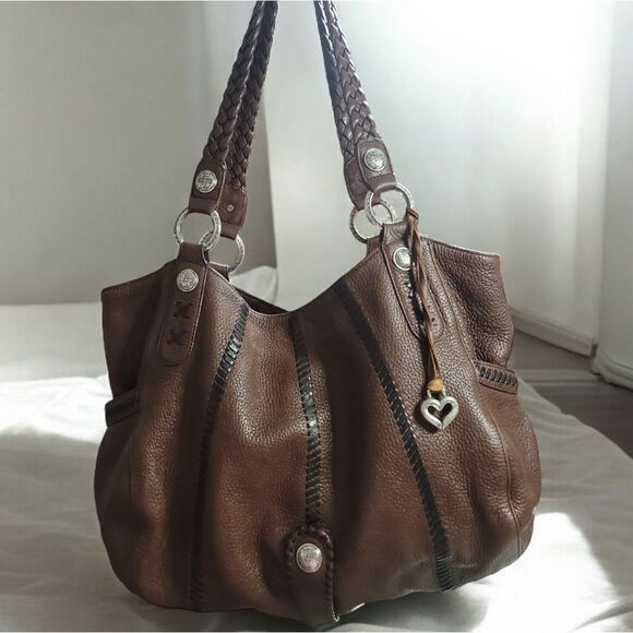 Brighton MESA Hand-Stitched Western style   Leather Silver Studded Shoulder Bag - Picture 1 of 12